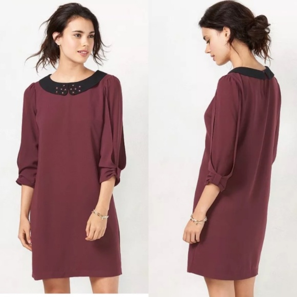 LC Lauren Conrad Peter Pan Collar Dress Women’s Size M Embellished Crepe Shift